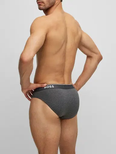 BOSS Men's Three-Pack of Stretch-Cotton Briefs with Logo Waistbands - Dark Grey | Thumbnail 3 BOSS Men's Three-Pack of Stretch-Cotton Briefs with Logo Waistbands - Dark Grey | Thumbnail 3