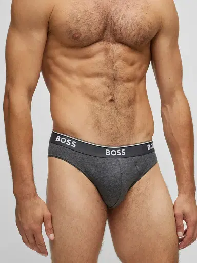 BOSS Men's Three-Pack of Stretch-Cotton Briefs with Logo Waistbands - Dark Grey | Thumbnail 4 BOSS Men's Three-Pack of Stretch-Cotton Briefs with Logo Waistbands - Dark Grey | Thumbnail 4