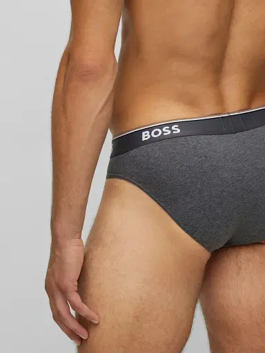 BOSS Men's Three-Pack of Stretch-Cotton Briefs with Logo Waistbands - Dark Grey | Thumbnail 5 BOSS Men's Three-Pack of Stretch-Cotton Briefs with Logo Waistbands - Dark Grey | Thumbnail 5