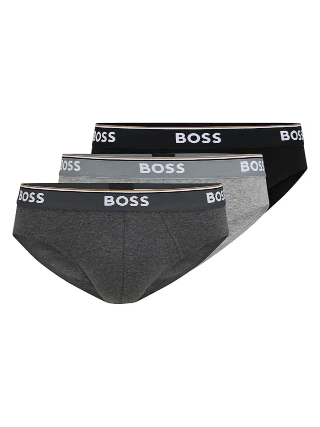 Men's Three-Pack of Stretch-Cotton Briefs with Logo Waistbands - Dark Grey