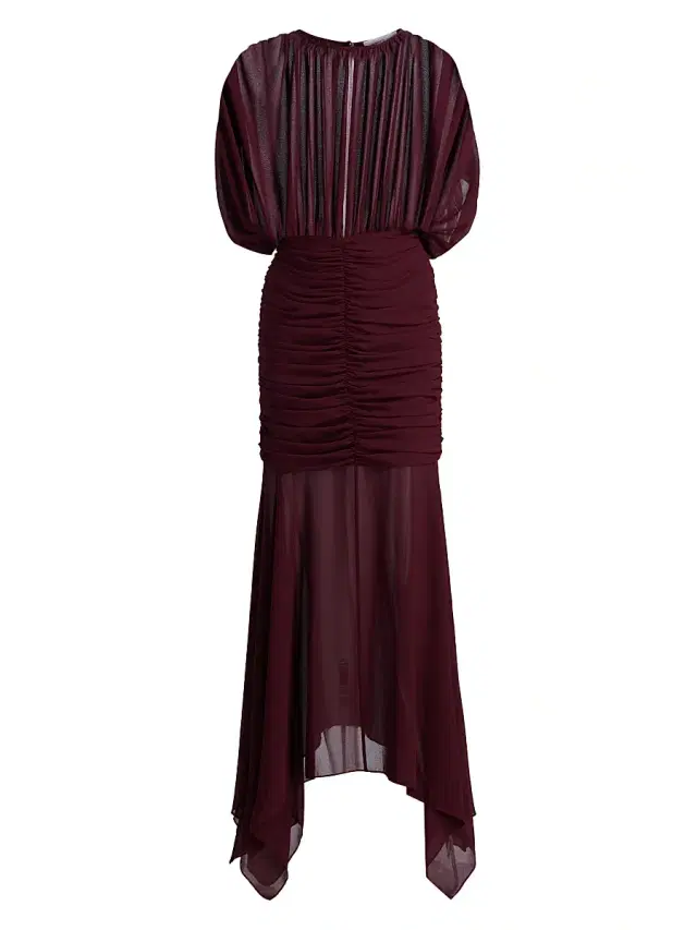 Ronny Kobo Women's Louisa Chiffon Gathered Gown - Burgundy