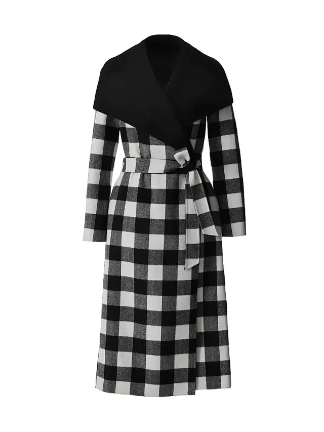Mackage Women's Mai-Pl Check Wool Reversible Wrap Coat - Black Cream Plaid