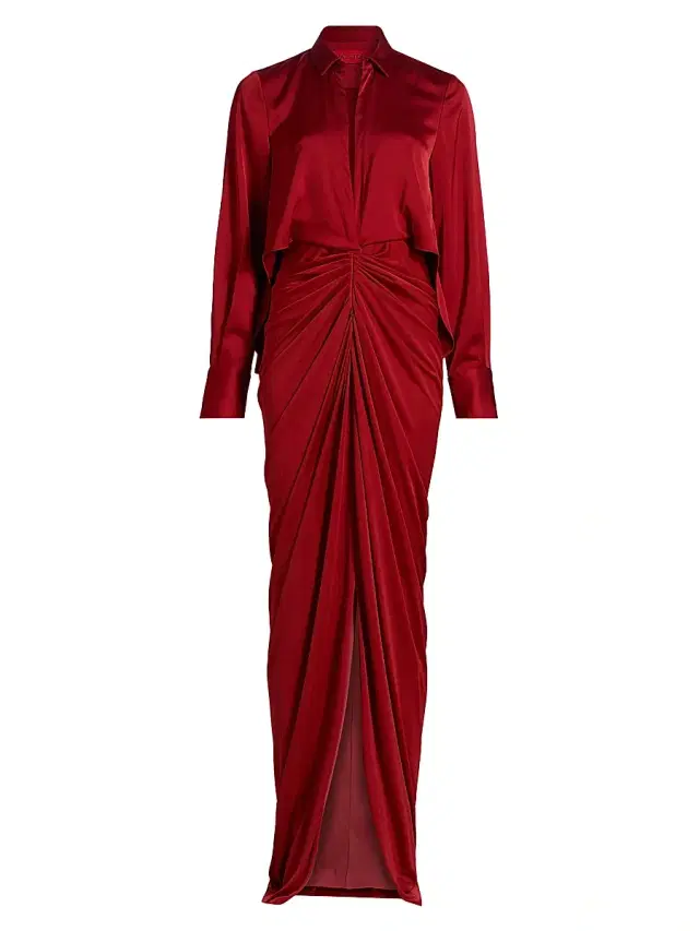 Halston Women's Katrine Mix Media Draped Gown - Auburn