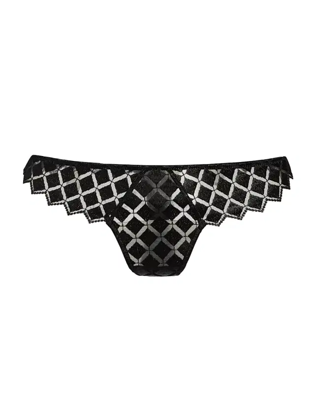 Women's Lamine Embroidered Thong - Black