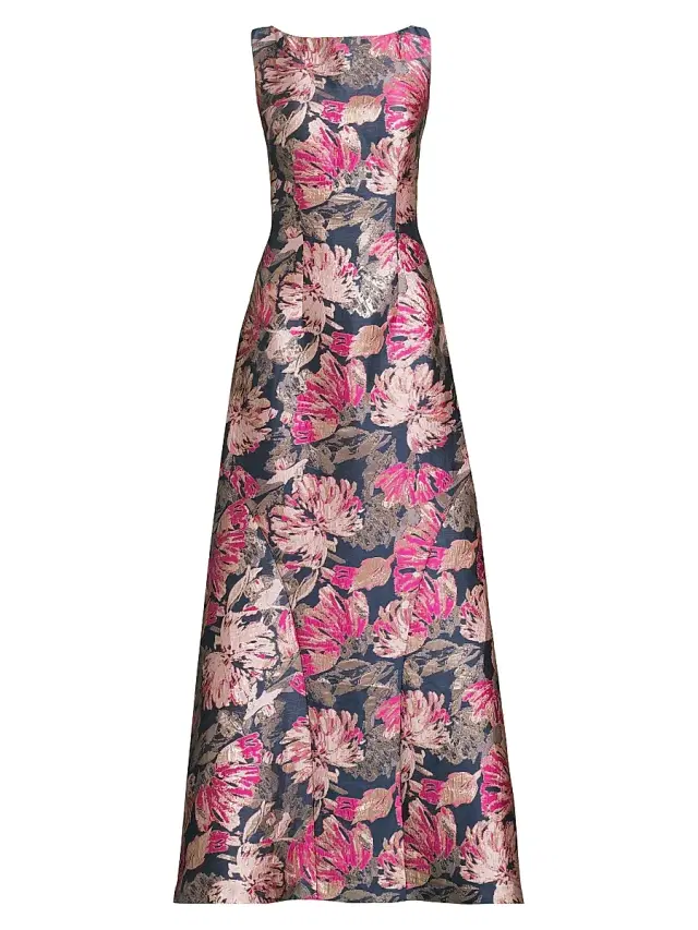 Women's Maren Floral Brocade A-Line Gown - Blue Opal Multi