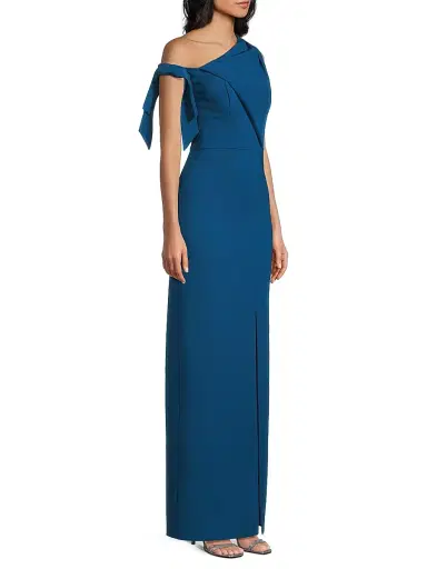 Kay Unger Women's Gwen One-Shoulder Column Gown - Blue Opal | Thumbnail 4 Kay Unger Women's Gwen One-Shoulder Column Gown - Blue Opal | Thumbnail 4