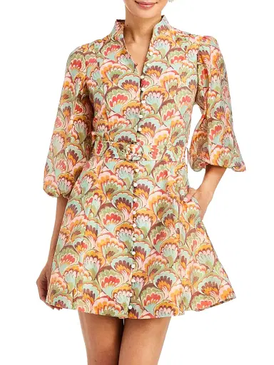 Mestiza New York Women's Valencia Abstract Organza Belted Minidress - Marbled Multi - Size 14 | Thumbnail 1 Mestiza New York Women's Valencia Abstract Organza Belted Minidress - Marbled Multi - Size 14 | Thumbnail 1