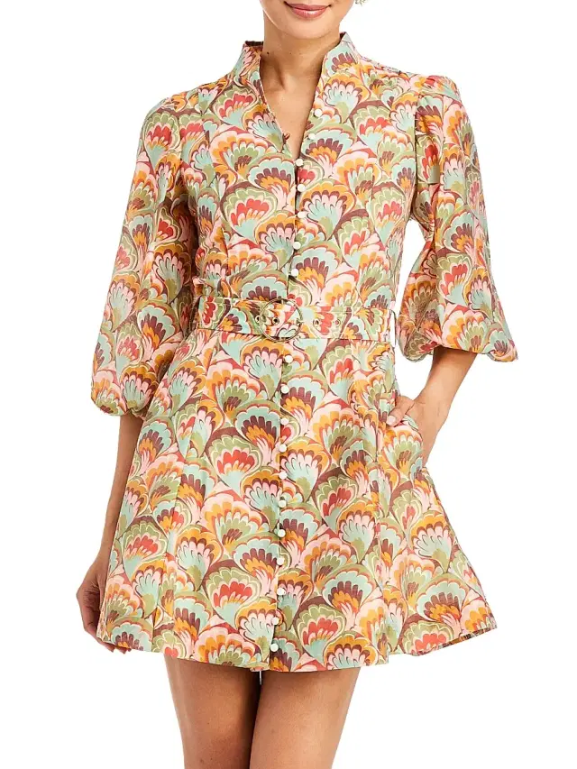 Mestiza New York Women's Valencia Abstract Organza Belted Minidress - Marbled Multi