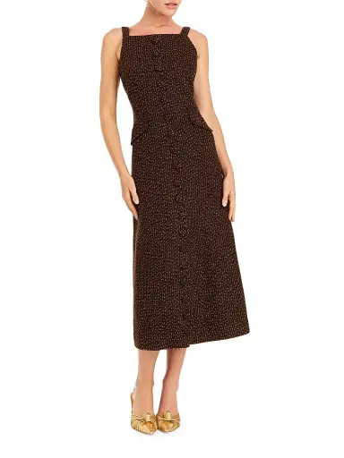 Mestiza New York Women's Espresso Sleeveless Tweed Midi-Dress - Chestnut Gold - Size 8 | Thumbnail 1