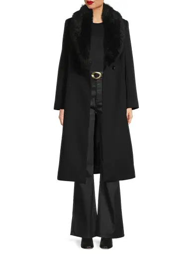 Sofia Cashmere Women's Toscana Shearling Trim Coat - Black - Size 8 | Thumbnail 2 Sofia Cashmere Women's Toscana Shearling Trim Coat - Black - Size 8 | Thumbnail 2