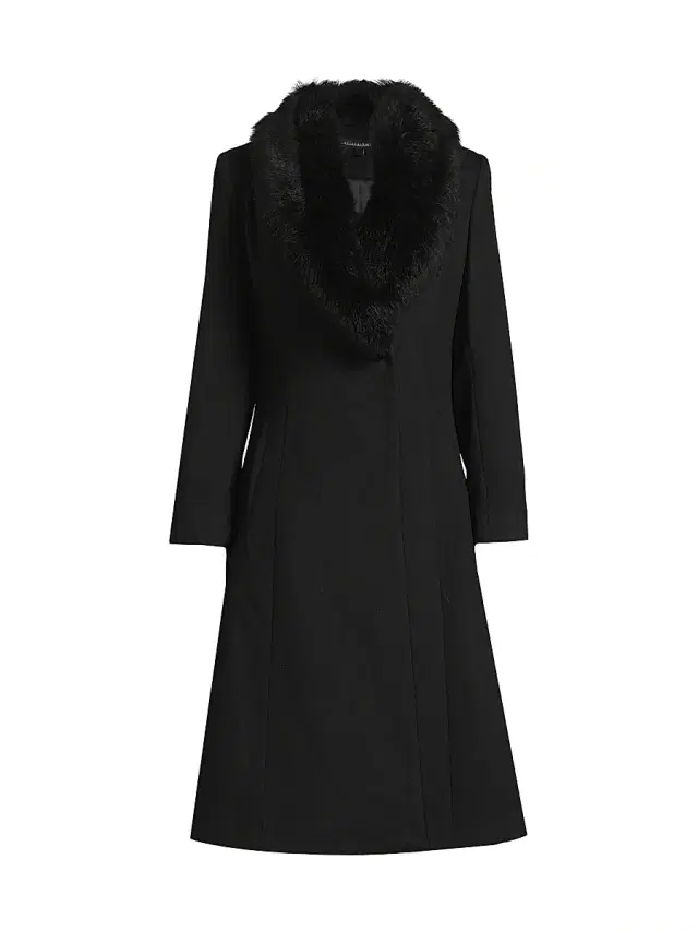 Sofia Cashmere Women's Toscana Shearling Trim Coat - Black