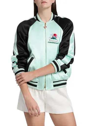 Casablanca Women's Satin Logo Bomber Jacket - Mint | Thumbnail 3 Casablanca Women's Satin Logo Bomber Jacket - Mint | Thumbnail 3