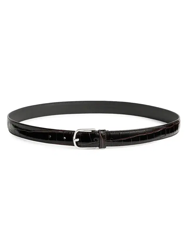 Women's Croc Embossed Leather Belt - Chocolate