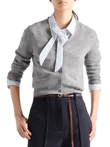 Prada Women's Cashmere Cardigan - Grey | Thumbnail 2