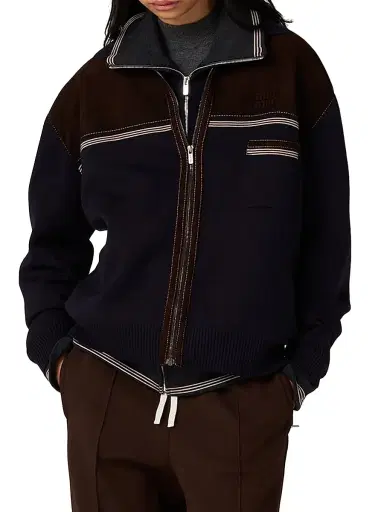 Miu Miu Women's Wool and Leather Zipper Cardigan - Blue - Size 8 | Thumbnail 2