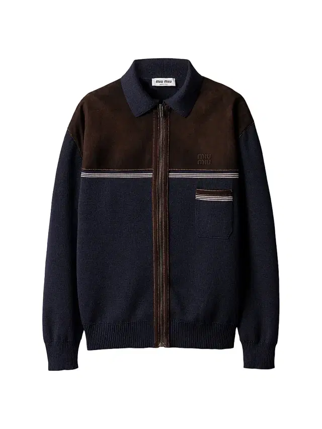 Women's Wool and Leather Zipper Cardigan - Blue