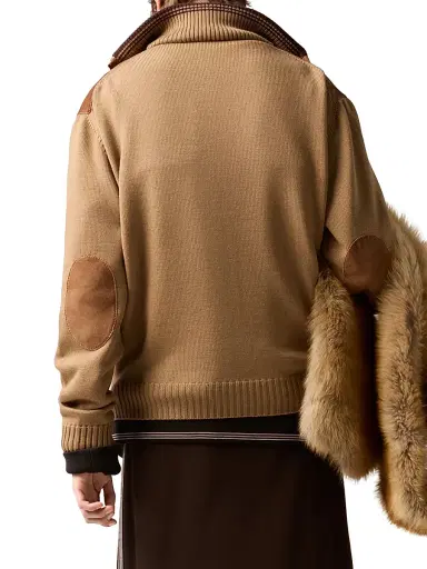 Miu Miu Women's Wool and Leather Zipper Cardigan - Brown - Size 8 | Thumbnail 3 Miu Miu Women's Wool and Leather Zipper Cardigan - Brown - Size 8 | Thumbnail 3