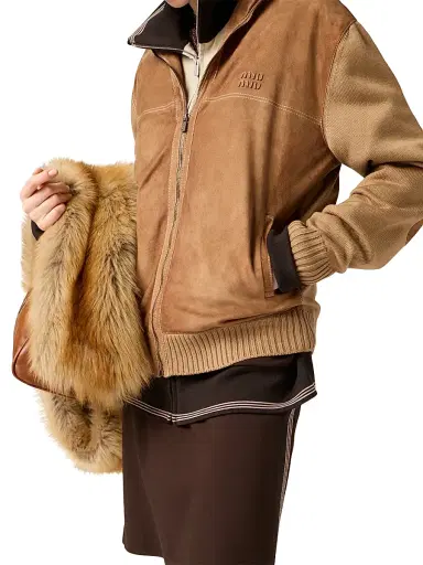 Miu Miu Women's Wool and Leather Zipper Cardigan - Brown - Size 8 | Thumbnail 4 Miu Miu Women's Wool and Leather Zipper Cardigan - Brown - Size 8 | Thumbnail 4