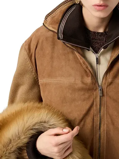 Miu Miu Women's Wool and Leather Zipper Cardigan - Brown - Size 8 | Thumbnail 5 Miu Miu Women's Wool and Leather Zipper Cardigan - Brown - Size 8 | Thumbnail 5