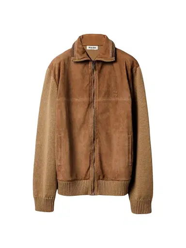 Miu Miu Women's Wool and Leather Zipper Cardigan - Brown - Size 8 | Thumbnail 1 Miu Miu Women's Wool and Leather Zipper Cardigan - Brown - Size 8 | Thumbnail 1