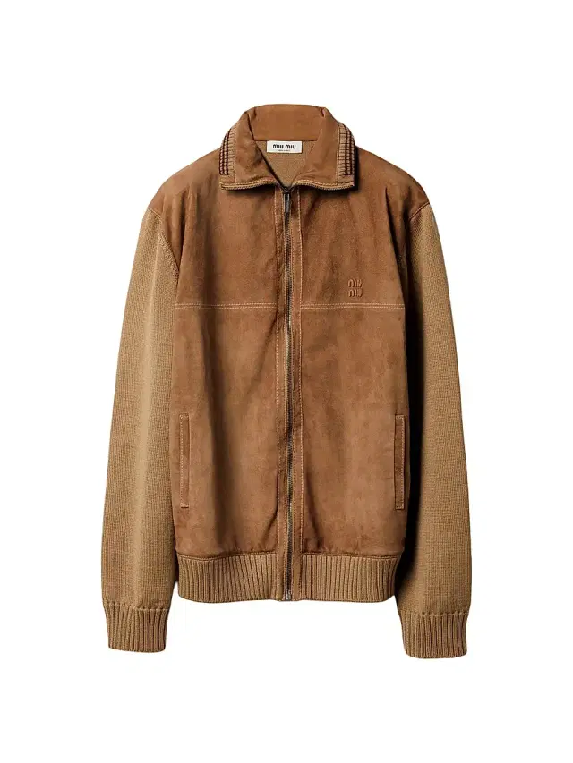 Women's Wool and Leather Zipper Cardigan - Brown