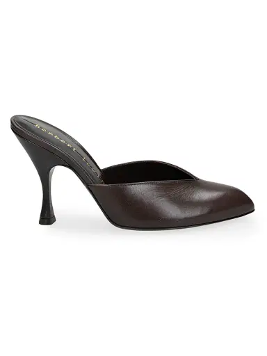 Herbert Levine Women's Sitting Pretty 95MM Leather Stiletto Mules - Goat Leather Dark Brown - Size 12 | Thumbnail 1 Herbert Levine Women's Sitting Pretty 95MM Leather Stiletto Mules - Goat Leather Dark Brown - Size 12 | Thumbnail 1