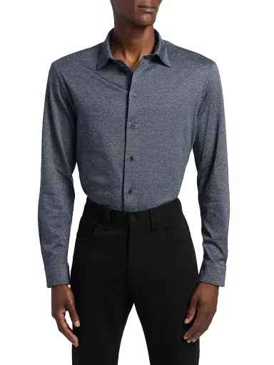 Emporio Armani Men's Cotton Jersey Sport Shirt - Blue | Thumbnail 3 Emporio Armani Men's Cotton Jersey Sport Shirt - Blue | Thumbnail 3