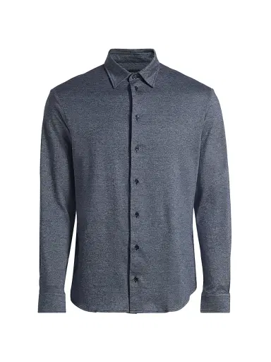 Emporio Armani Men's Cotton Jersey Sport Shirt - Blue | Thumbnail 1 Emporio Armani Men's Cotton Jersey Sport Shirt - Blue | Thumbnail 1