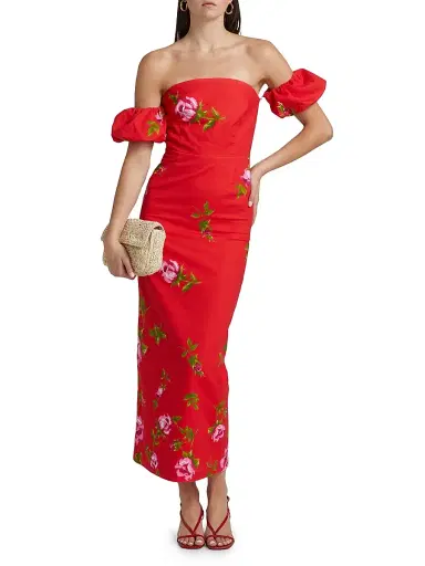 ASTON STUDIO Women's Le Champ Evie Floral Linen-Cotton Midi-Dress | Thumbnail 3