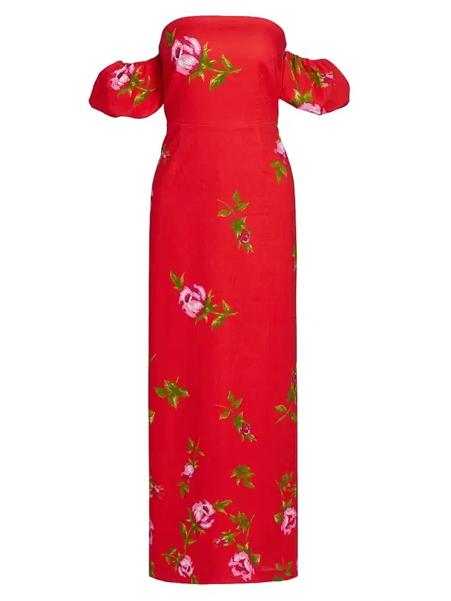 Women's Le Champ Evie Floral Linen-Cotton Midi-Dress