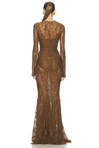 Norma Kamali Long Sleeve V Neck Shirred Front Fishtail Gown | Thumbnail 3 Norma Kamali Long Sleeve V Neck Shirred Front Fishtail Gown | Thumbnail 3