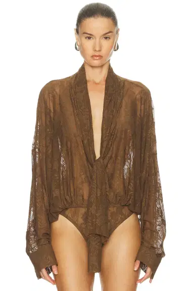 Norma Kamali for FWRD Super Oversized Boyfriend Stretch Lace Bodysuit | Thumbnail 2 Norma Kamali for FWRD Super Oversized Boyfriend Stretch Lace Bodysuit | Thumbnail 2