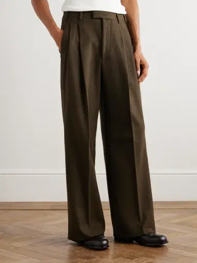 Loro Piana Hubert Pleated Wool and Cashmere-Blend Wide-Leg Trousers - Men | Thumbnail 3 Loro Piana Hubert Pleated Wool and Cashmere-Blend Wide-Leg Trousers - Men | Thumbnail 3