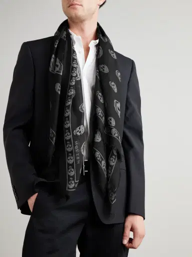 Alexander McQueen Fringed Printed Modal and Silk-Blend Scarf - Men | Thumbnail 2 Alexander McQueen Fringed Printed Modal and Silk-Blend Scarf - Men | Thumbnail 2