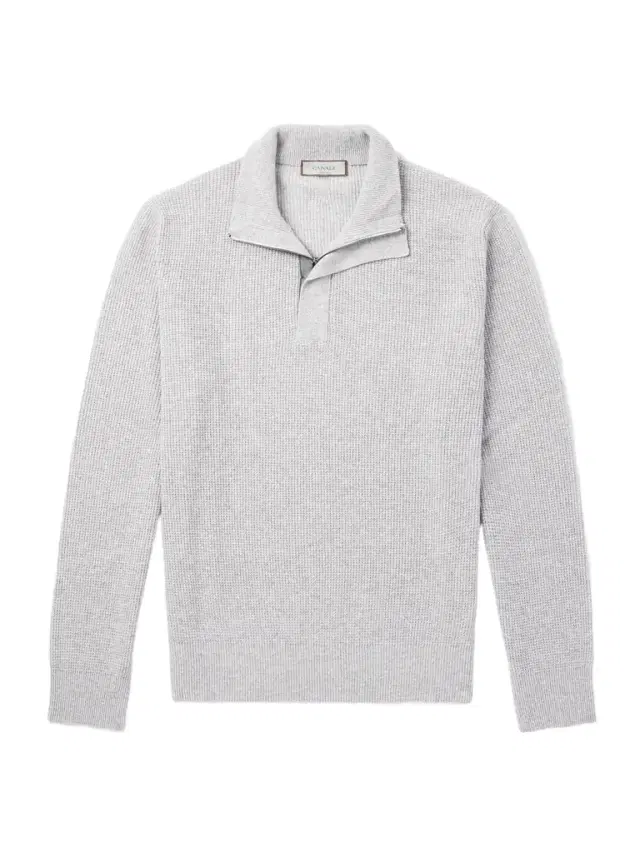 Canali Slim-Fit Suede-Trimmed Ribbed Wool and Cashmere-Blend Half-Zip Sweater - Men