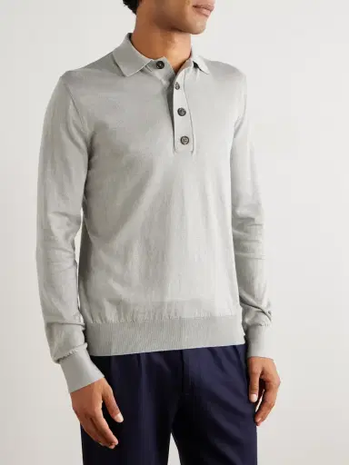 ELEVENTY Slim-Fit Cotton and Cashmere-Blend Polo Shirt - Men | Thumbnail 3 ELEVENTY Slim-Fit Cotton and Cashmere-Blend Polo Shirt - Men | Thumbnail 3