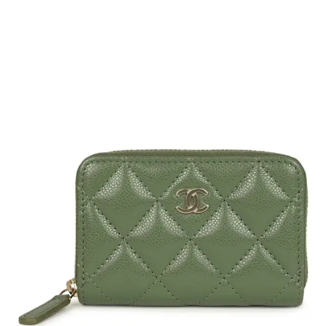Chanel Chanel Classic Zipped Coin Purse Wallet Khaki Shiny Caviar Light Gold Hardware