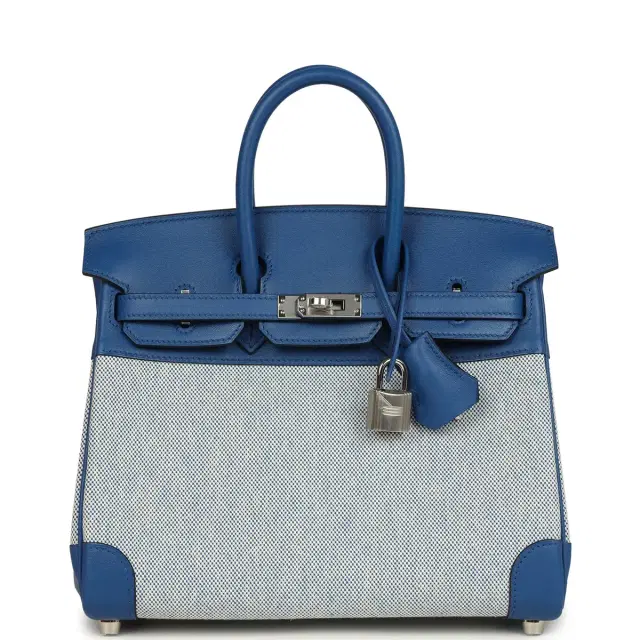 hermes Hermes Birkin 25 Bleu France Swift and Bleu Bill-Ecru Toile H Canvas Palladium Hardware