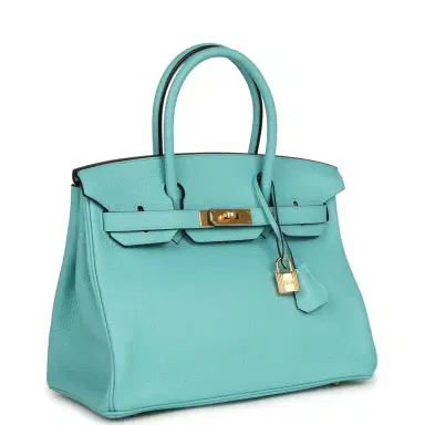 HERMÈS Pre-owned Hermes Birkin 30 Bleu Atoll Clemence Gold Hardware | Thumbnail 2 HERMÈS Pre-owned Hermes Birkin 30 Bleu Atoll Clemence Gold Hardware | Thumbnail 2