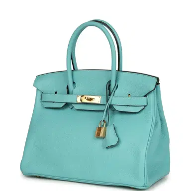 HERMÈS Pre-owned Hermes Birkin 30 Bleu Atoll Clemence Gold Hardware | Thumbnail 5 HERMÈS Pre-owned Hermes Birkin 30 Bleu Atoll Clemence Gold Hardware | Thumbnail 5