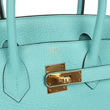 HERMÈS Pre-owned Hermes Birkin 30 Bleu Atoll Clemence Gold Hardware | Thumbnail 7 HERMÈS Pre-owned Hermes Birkin 30 Bleu Atoll Clemence Gold Hardware | Thumbnail 7