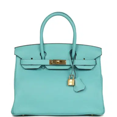 HERMÈS Pre-owned Hermes Birkin 30 Bleu Atoll Clemence Gold Hardware | Thumbnail 1 HERMÈS Pre-owned Hermes Birkin 30 Bleu Atoll Clemence Gold Hardware | Thumbnail 1