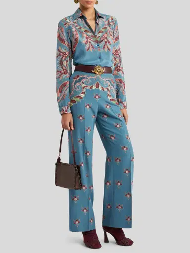 Etro Floral Silk Flared Pants | Thumbnail 3