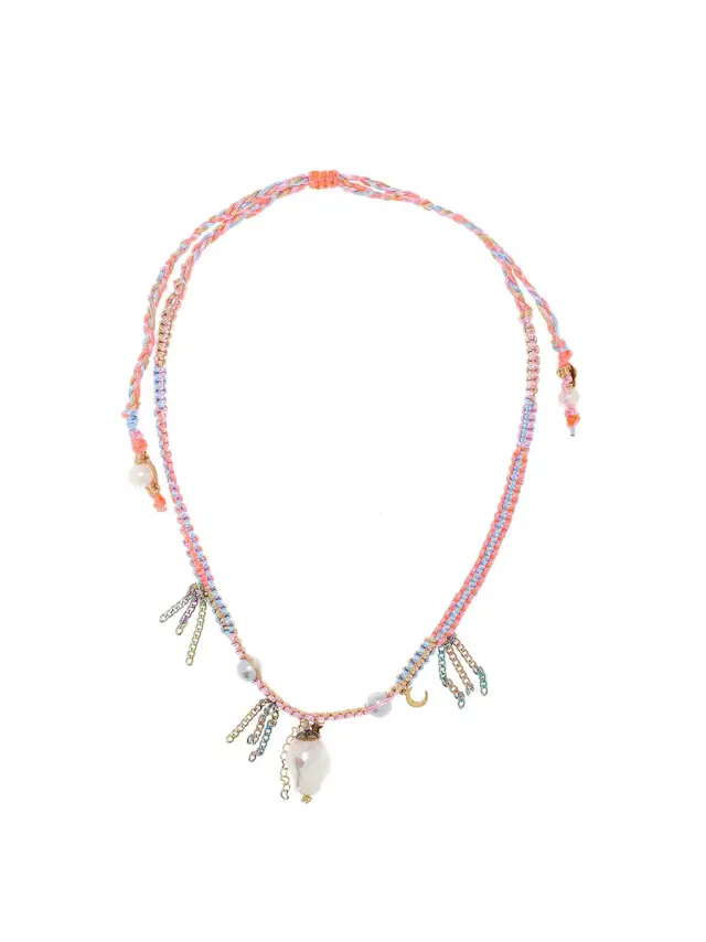 Joie DiGiovanni Neon Diamond Pearl Dagger Lucky Charm Silk Rockstar Necklace