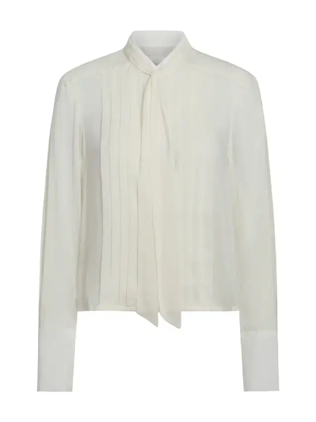 Patti Pleated Tie-Neck Top in Sheer Crinkled Shirting