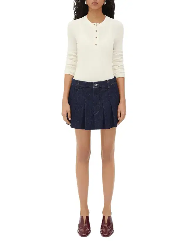 Bottega Veneta Pleated Denim Mini Skirt