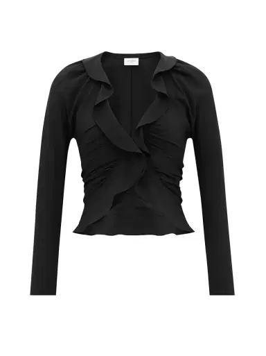 Saint Laurent Silk Ruffled Long Sleeve Blouse | Thumbnail 1 Saint Laurent Silk Ruffled Long Sleeve Blouse | Thumbnail 1