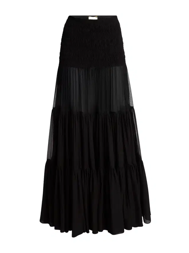 Tiered Silk Maxi Skirt