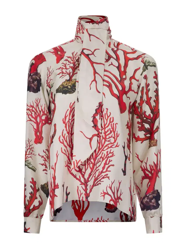 Venetian Coral Slim Keith Tie Blouse