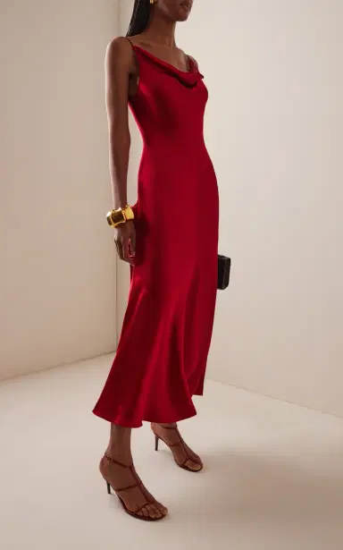FFORME Emi Draped Hammered-Satin Midi Slip Dress | Thumbnail 3 FFORME Emi Draped Hammered-Satin Midi Slip Dress | Thumbnail 3